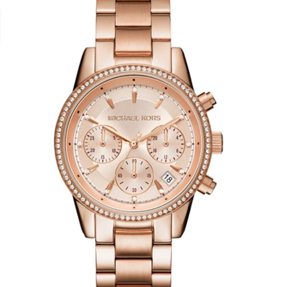 Michael Kors Ritz Pave Rose-Gold Tone Watch - Picture 1 of 3